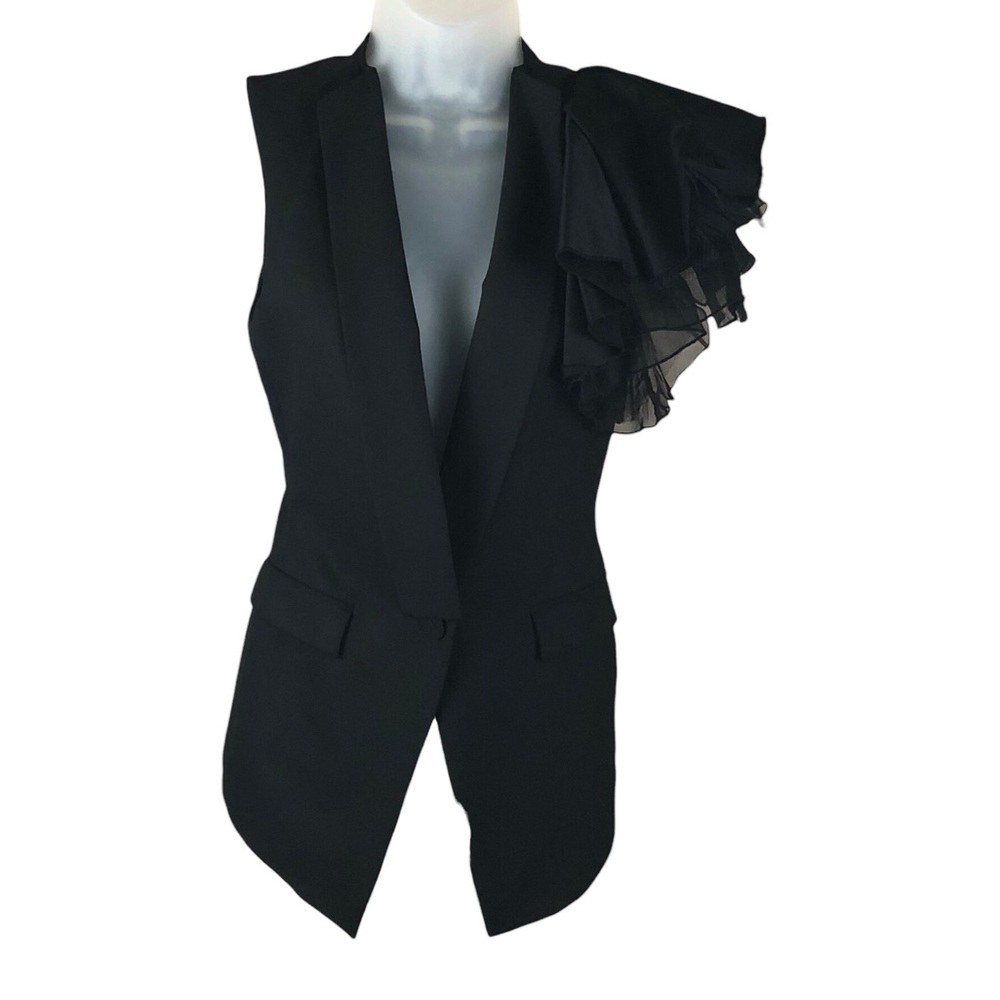 VEST - Women's BCBG Max Azria "Alexandria" Black Ruffled Tulle Sleeve Vest. XXS